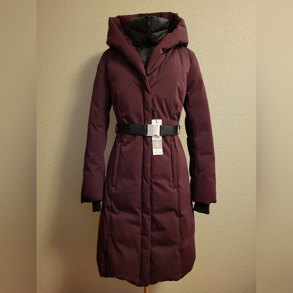 NWT Sandova Maroon & Black Genoa Down Feather Puffer Coat Size Small